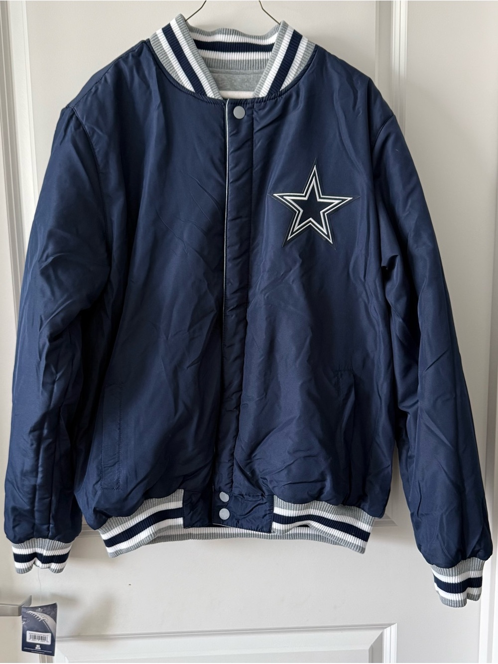 Dallas Cowboys NWT NFL JH Design Reversible Bomber Jacket Mens Large Poly/Fleece